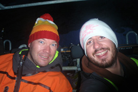 Endre Loovas (left) Me (right) downloading on the chairlift at 10:30pm