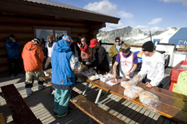 The crew grabs some dinner before the session